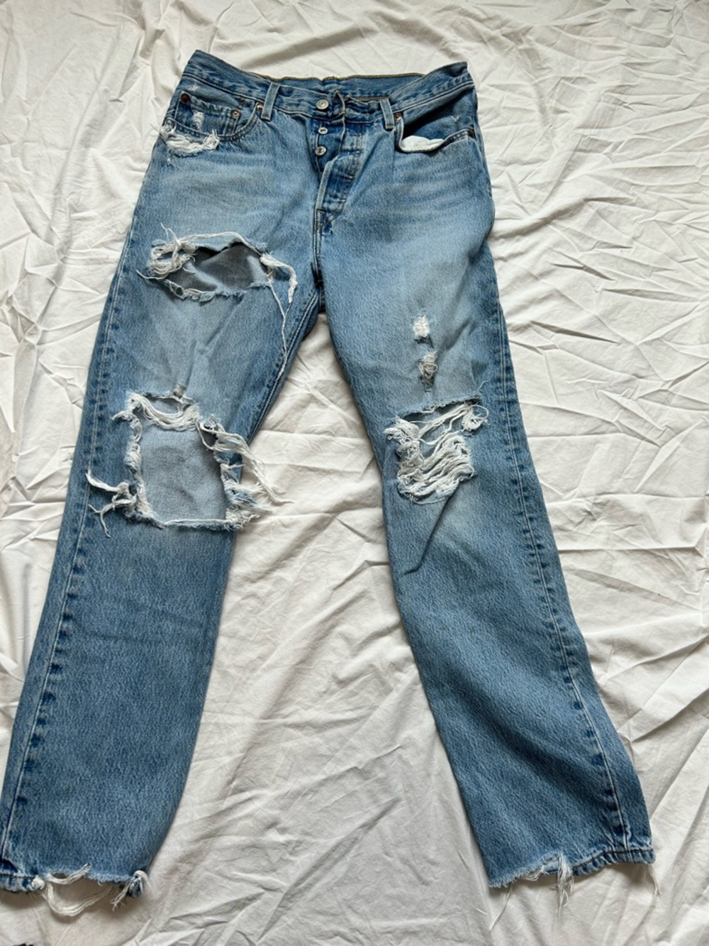 Women’s Levi’s 501 Distressed Light Blue Straight-Leg Jean